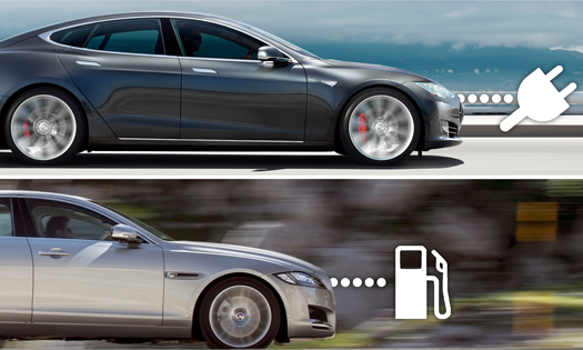 En bil kör på vägen och en bil står parkerad. (AI text)