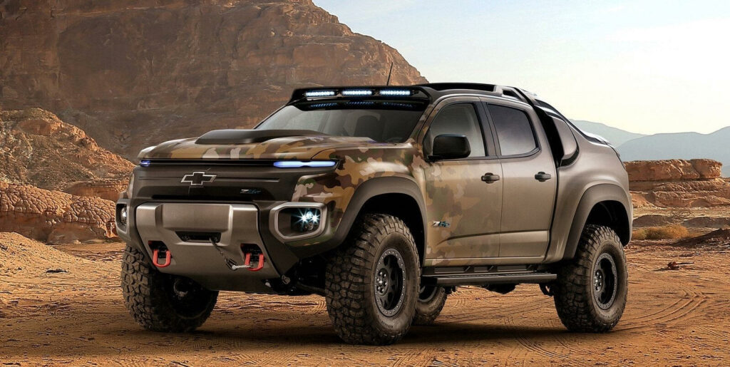 Chevrolet Colorado-pickup i öknen (AI text)