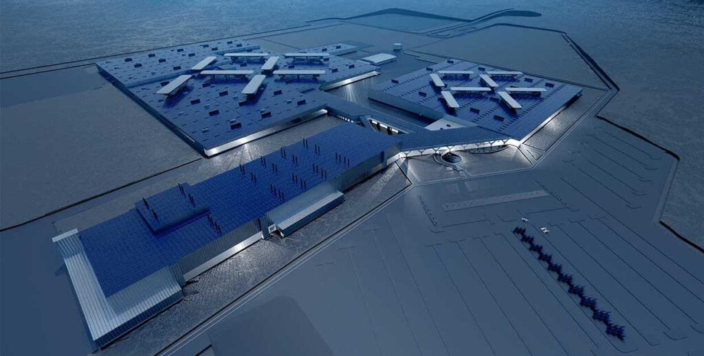 En avbildning av ett framtida flygplats (AI text)