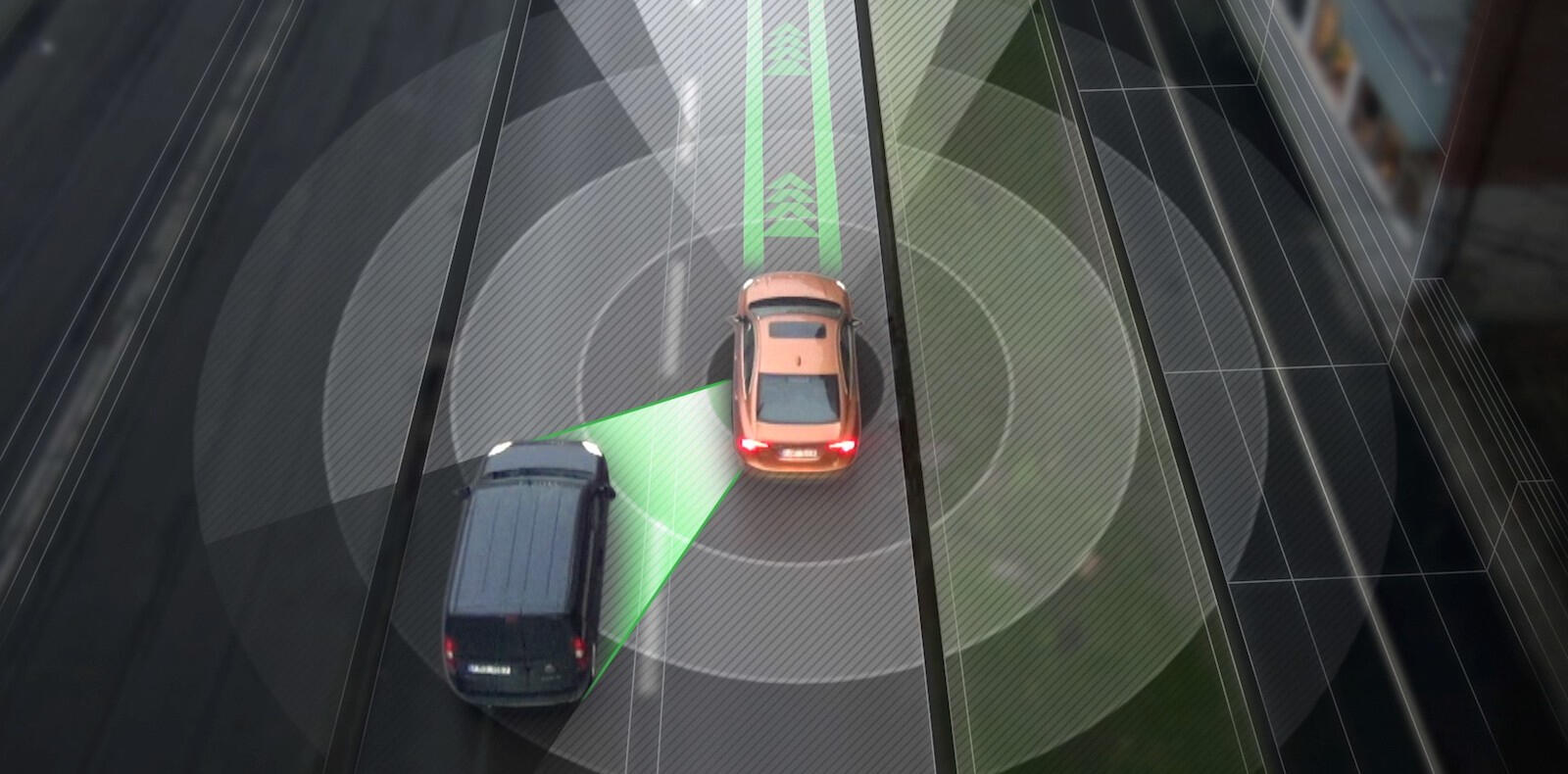 En bil kör på en stadsgata. (AI text)