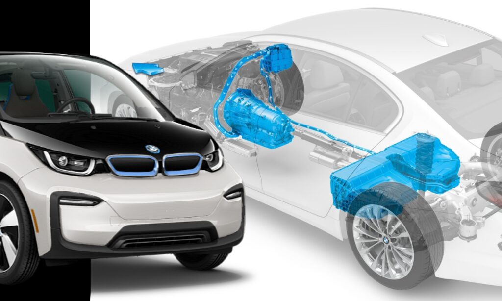 BMW I3, en elektrisk bil med batteripaket (AI text)
