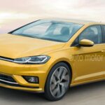 Volkswagen Golf GTI kör ner längs vägen. (AI text)