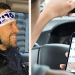 En polisbil kör en bil med en huvudband på huvudet (AI text)