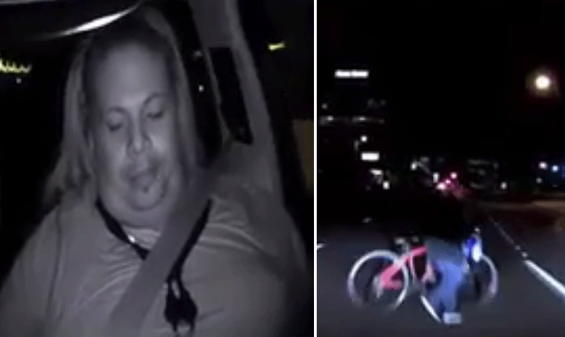 En kvinna ses cykla på baksätet av en bil. (AI text)