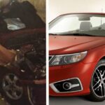 En röd bil med rött tak och en röd roadster (AI text)