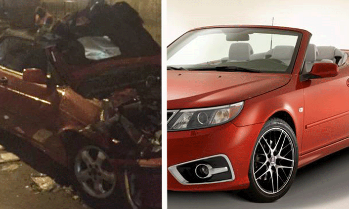 En röd bil med rött tak och en röd roadster (AI text)