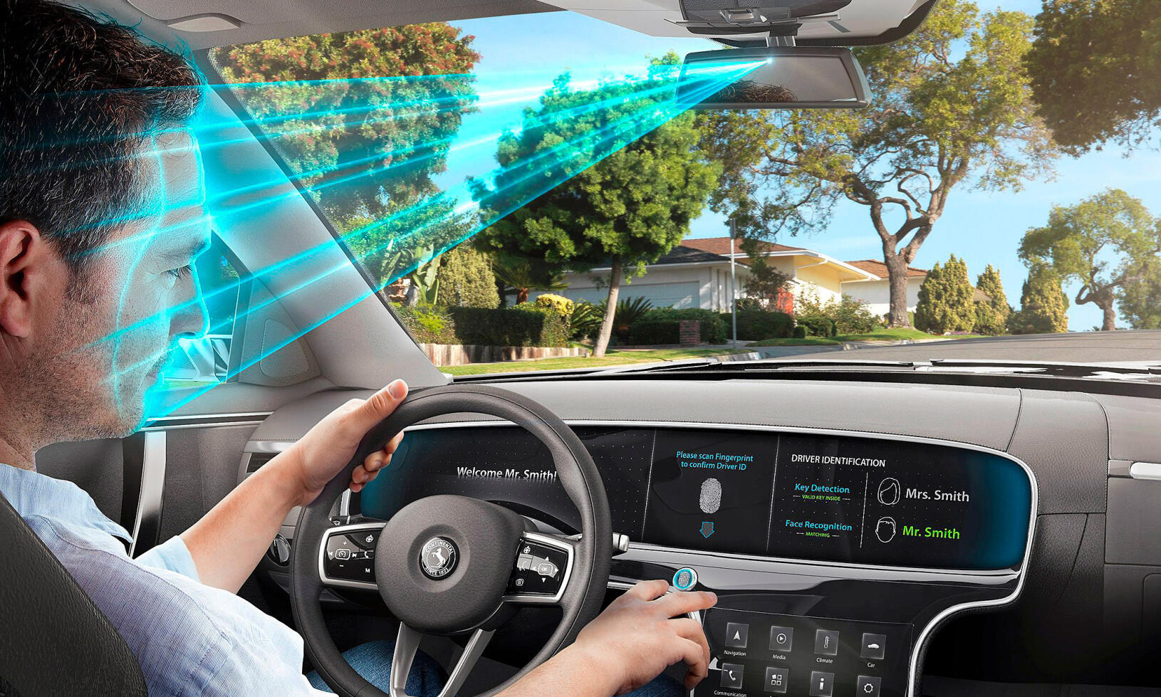 Dubbel säkerhet: i Continentals studie satsar man på både ansiktsigenkänning och fingeravtrycksläsare.