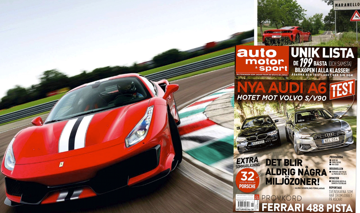 En omslag med en röd sportbil. (AI text)