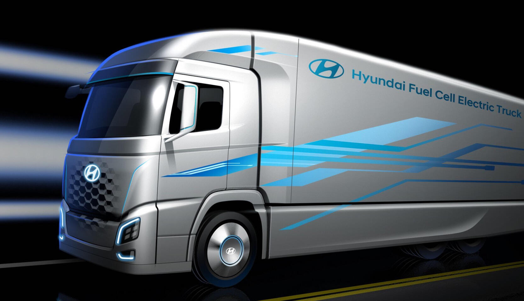 Hyundais bränslecellsdrivna lastbil får en "enkel och ren design som också är aerodynamiskt effektiv", enligt Hyundai.