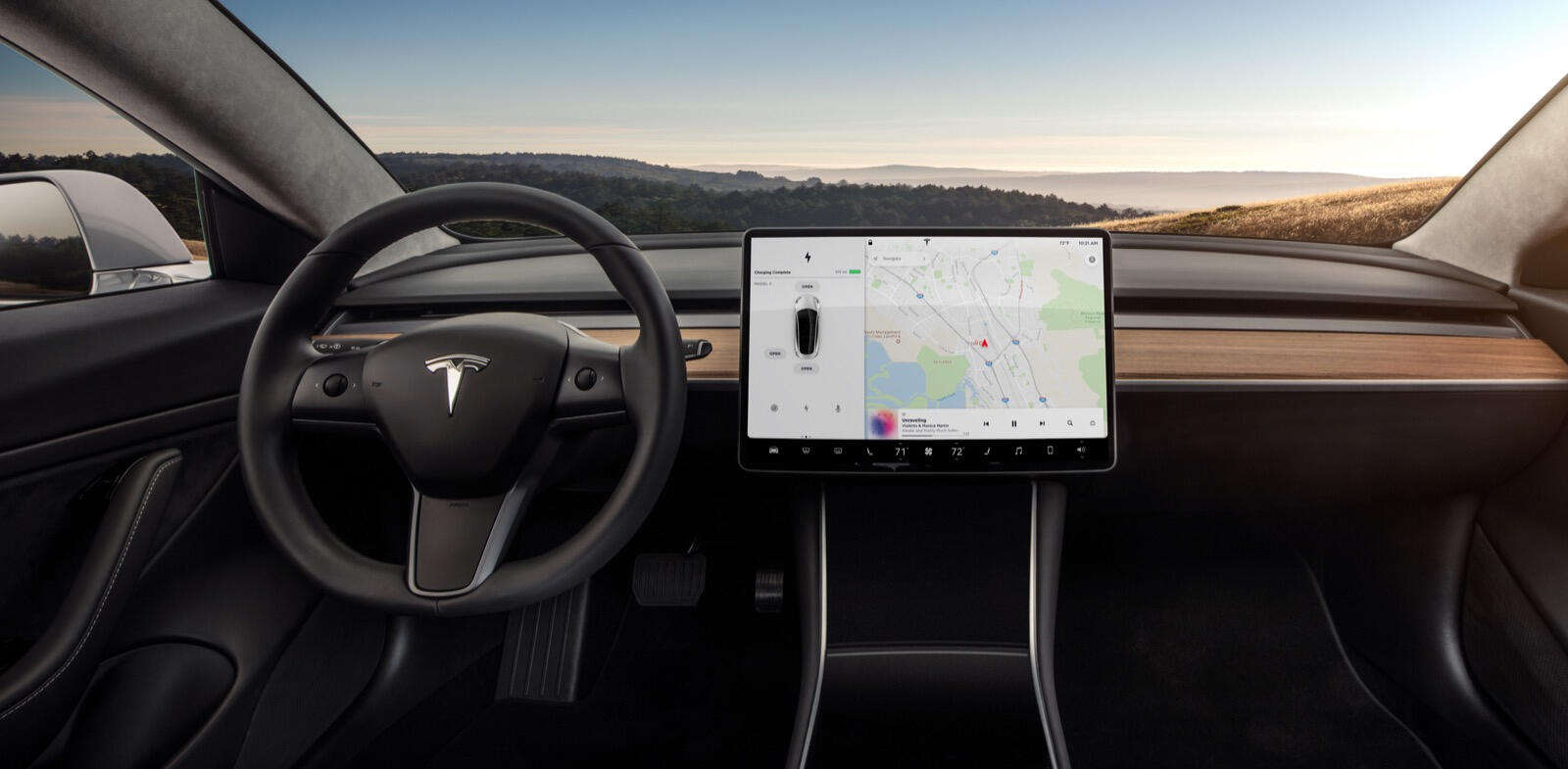 interiören av en Tesla Model 3 (AI text)