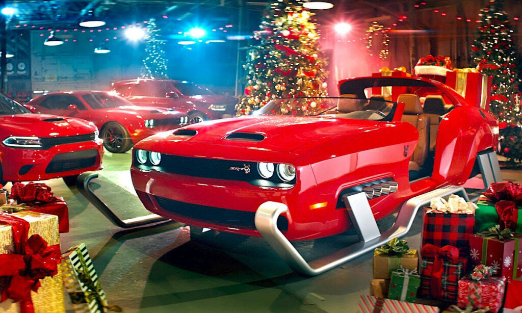 En julbilsutställning på Santa Fe-bilshowen (AI text)