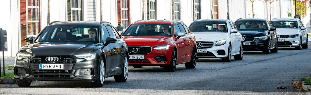 Nya Audi A6 Avant 40 TDI möter Volvo V90 D4, Mercedes E 220 d Kombi, BMW 520d xDrive Touring och Volkswagen Passat GTE Sportscombi.