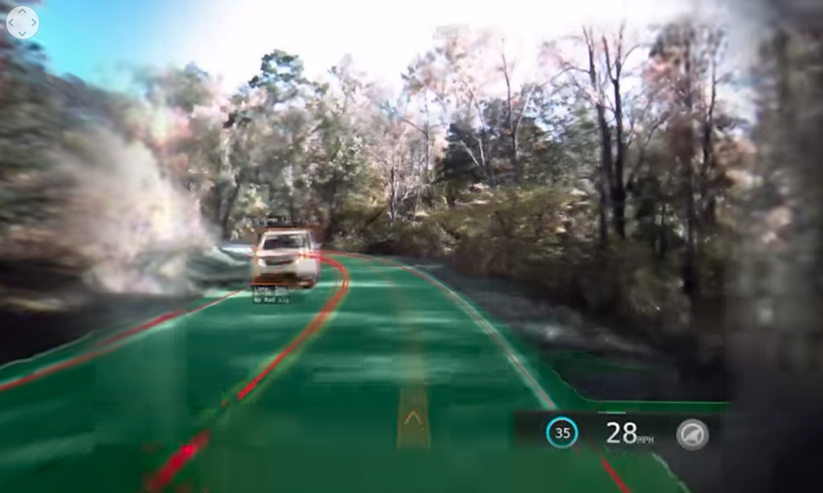 En bil kör nedför en väg. (AI text)