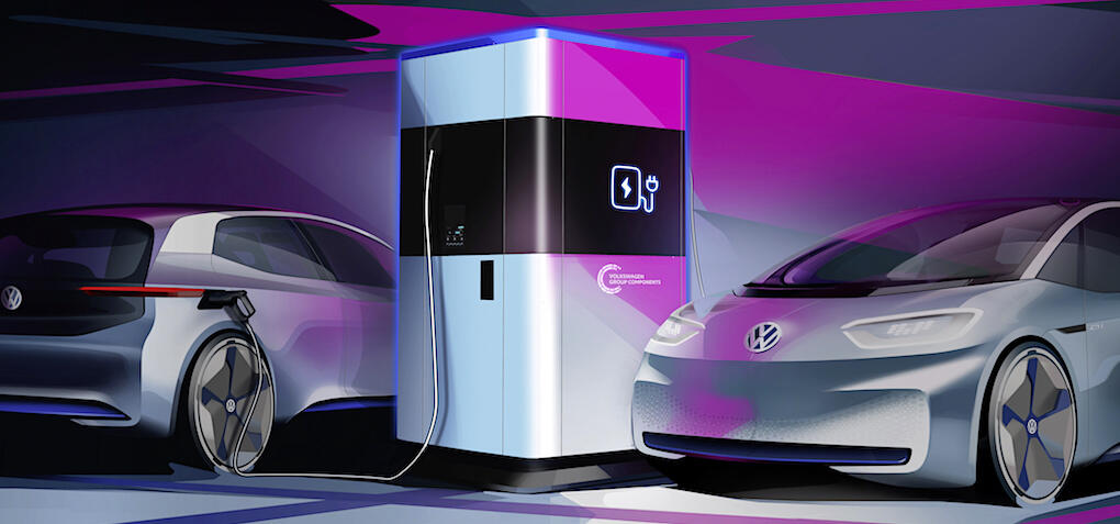 En framtida miljö med en bilbatteriladdare. (AI text)