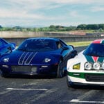 En grupp bilar på en bana. (AI text)