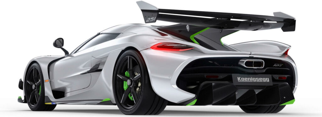 En vit och grön sportbil på ett vitt bakgrund. (AI text)