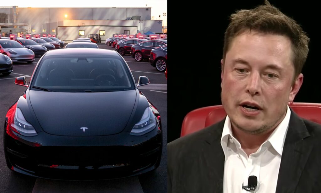 Tesla Model S parkerad i en parkeringsplats (AI text)