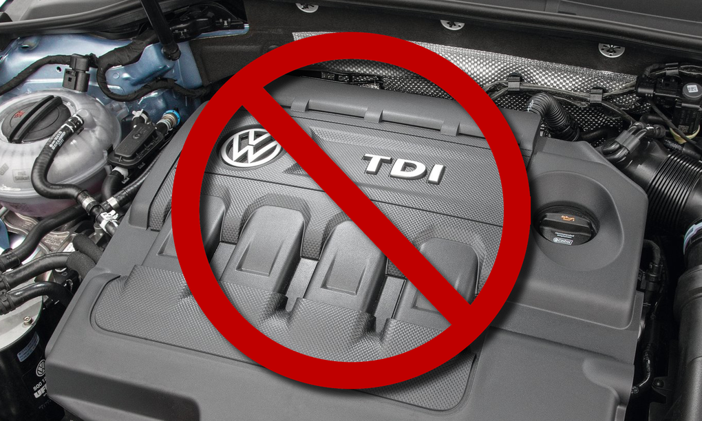 En Volkswagen-motor med ett "nej"-tecken på den. (AI text)