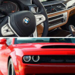 En bil med rött inredning och svart inredning (AI text)