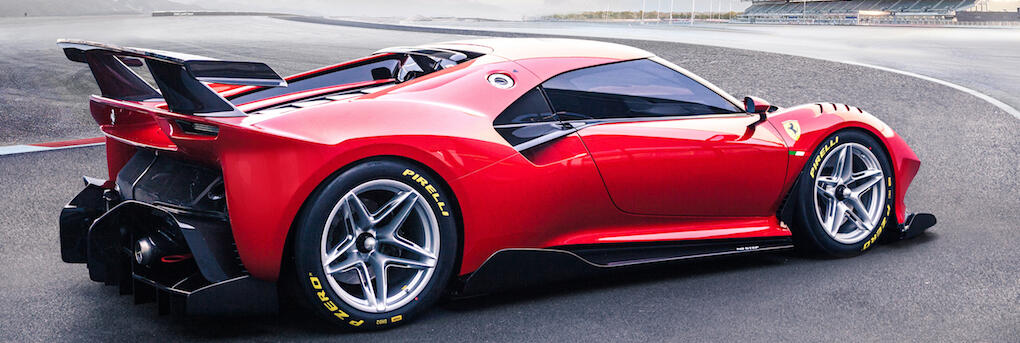 En röd sportbil kör nedför en bana. (AI text)