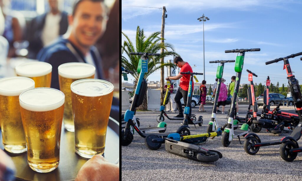 En grupp personer dricker öl på scootrar. (AI text)