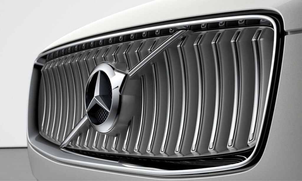 Mercedes-Benz C-klass-grill och emblem (AI text)