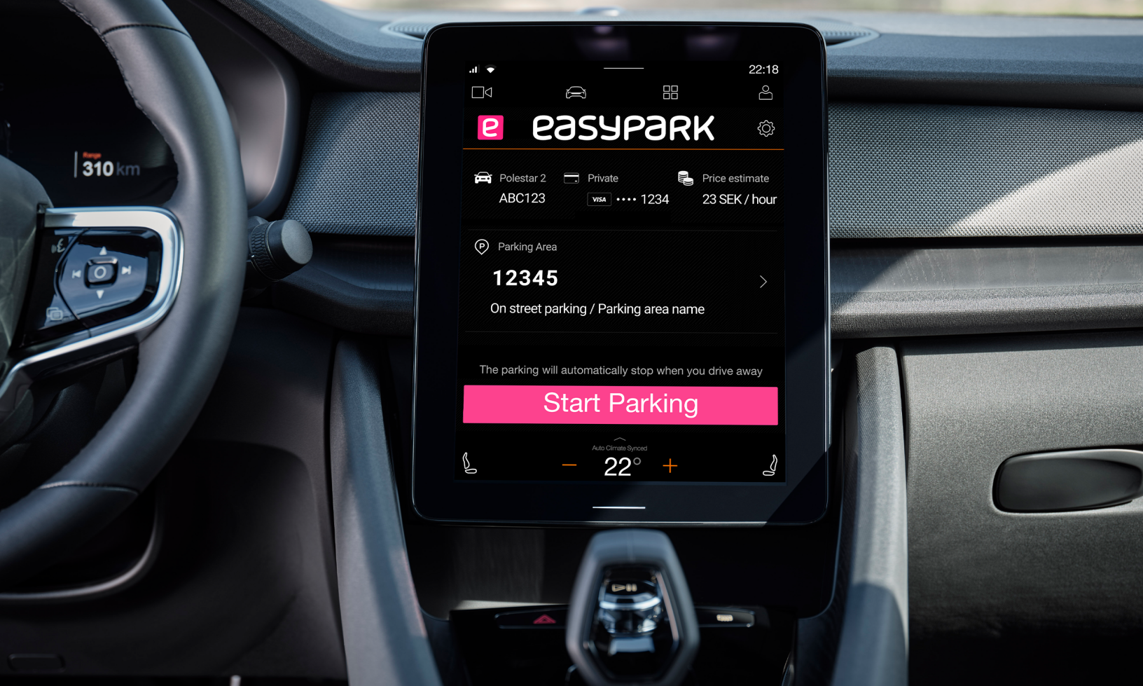 bilsens instrumentbräda med en smartphone-app (AI text)
