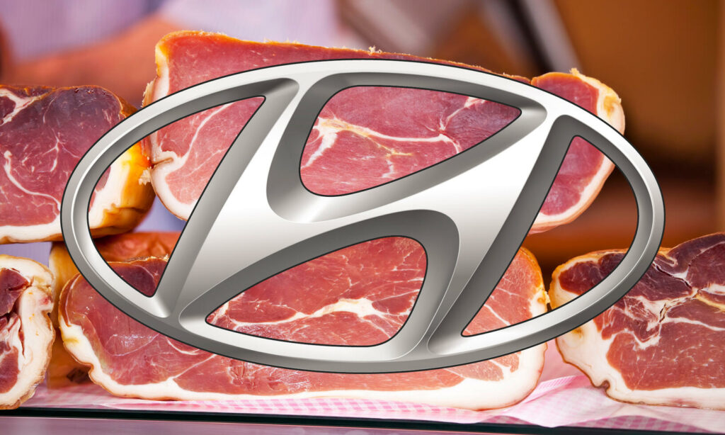 En Hyundai-logga på en skål med kött. (AI text)