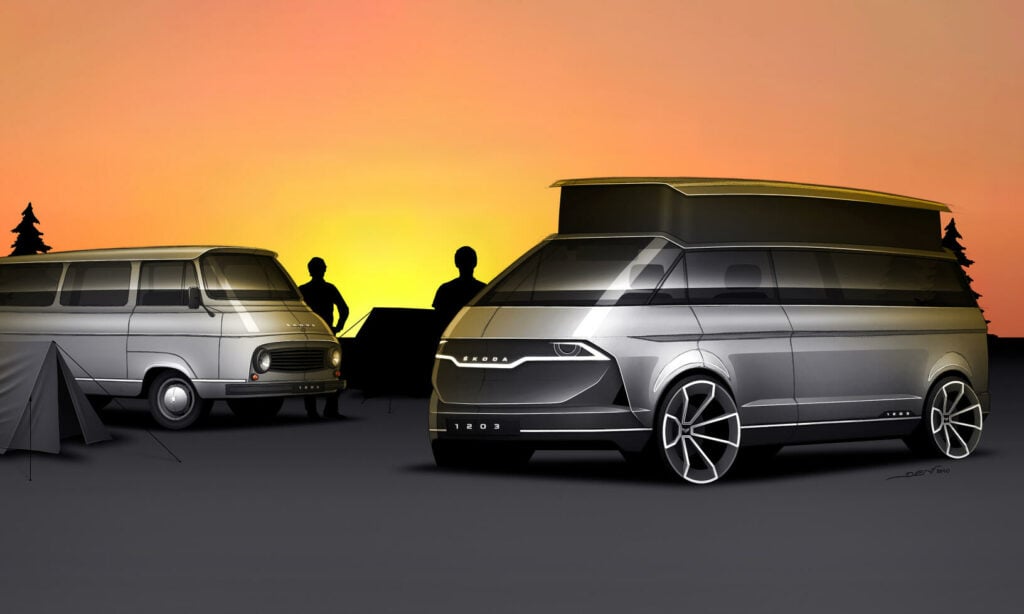 Gamla Skoda 1203 tillsammans med en ny version