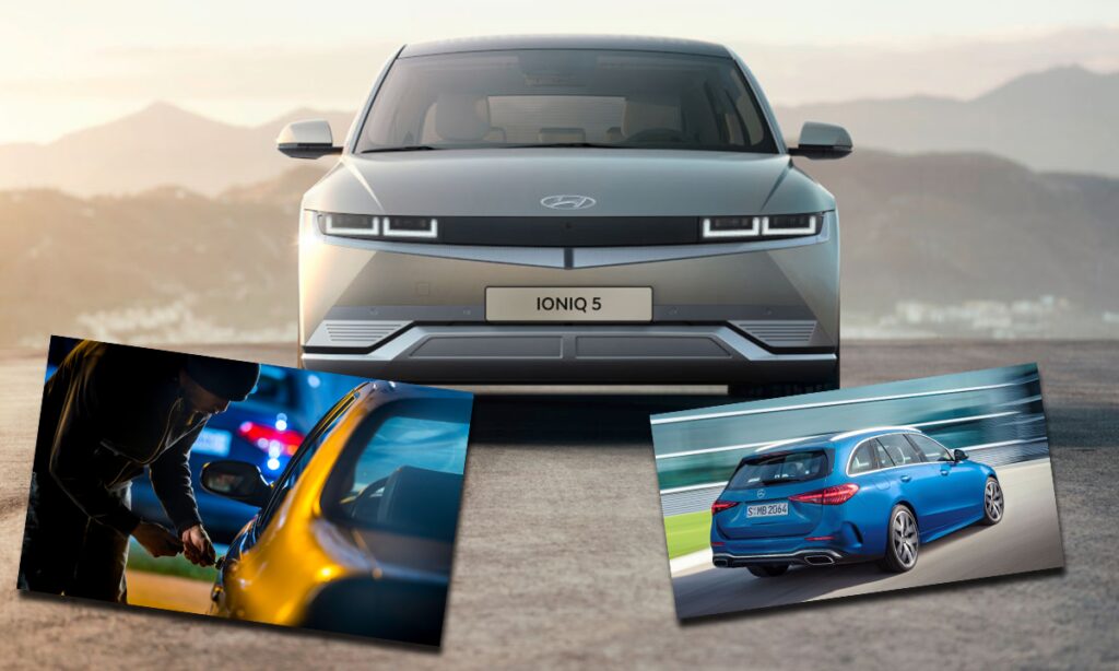 En bil kör nerför vägen. (AI text)