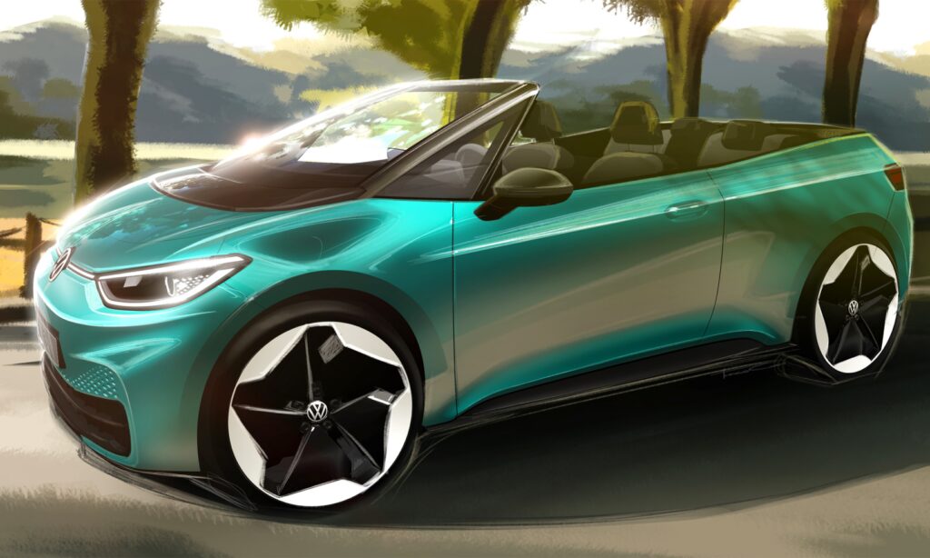 en grön cabriolet parkerad i en park (AI text)