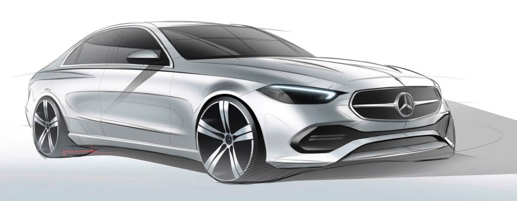 Mercedes-Benz C-klass skiss (AI text)