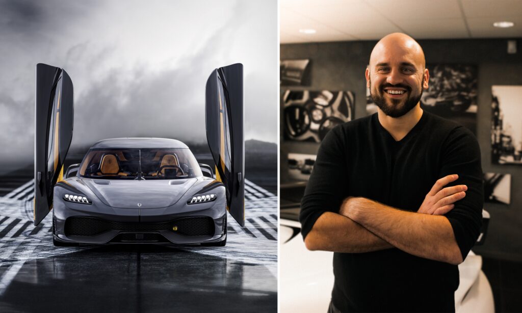 En man står bredvid en bil. (AI text)