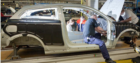 En bil sätts ihop i en fabrik. (AI text)