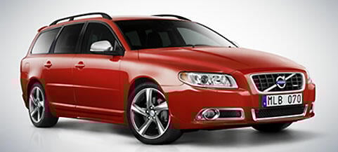 En röd Volvo V90 stationcar (AI text)