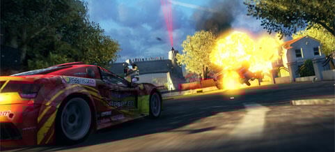 En racebil kör ner en gata. (AI text)