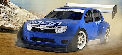 en blå bil kör på en grusväg (AI text)