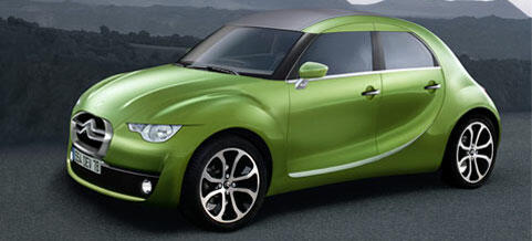 En grön bil står parkerad på en backe. (AI text)