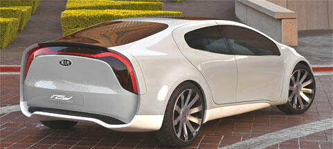 En framtida bil parkerad vid gatan (AI text)