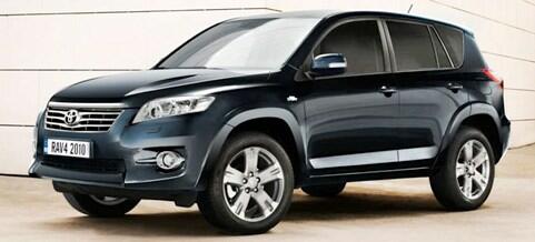 En Toyota RAV4 står parkerad framför ett byggnad. (AI text)