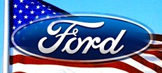 En Ford-logga på en flagga. (AI text)