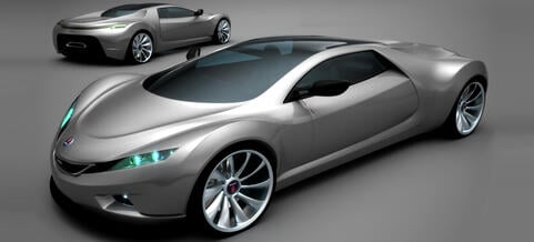 En framtida bil med futuristisk design (AI text)