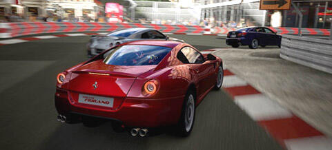 En bil kör nerför en gata. (AI text)