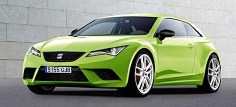 En grön bil parkerad framför ett byggnad. (AI text)