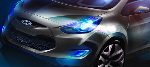 En bil med en blå ljusstrimma på den. (AI text)