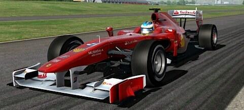 En Ferrari F1-bil kör på en racerbana. (AI text)