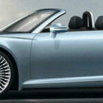 En blå sportbil som cabriolet visas i bilden. (AI text)