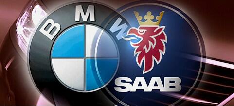 BMW och Saab logotyper på en bil (AI text)