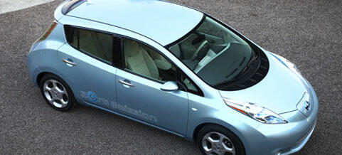 En Nissan Leaf parkerad på en gata (AI text)