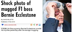 Chockfotografi av smutsig chef Bernie Ecclestone (AI text)